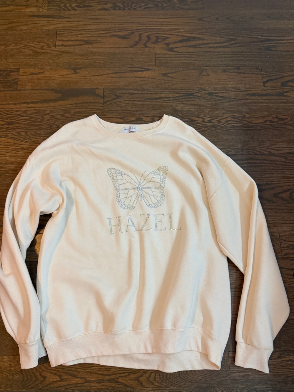 hazel Cream Rhinestone Butterfly Crewneck Sweatshirt